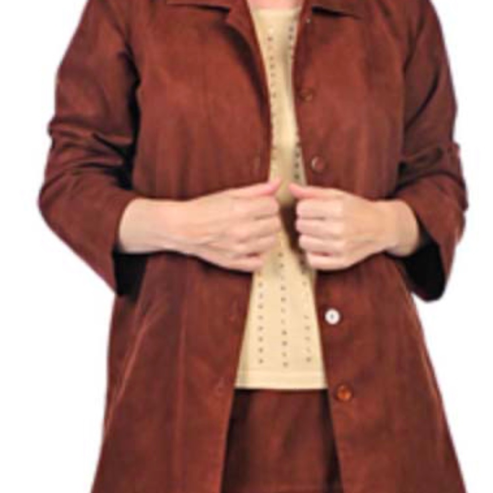 BOYFRIEND SHIRT, FAUX SUEDE, SADDLE BROWN, SIZE 2X, BUTTON FRONT, ROLL UP SLEEVE